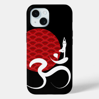 Funda Para iPhone 15 Yoga del Sol Rojo Asiático y caligrafía zen modern
