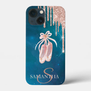 Funda Para iPhone 13 Mini Zapatos de ballet chic rosa dorado con gotas de br