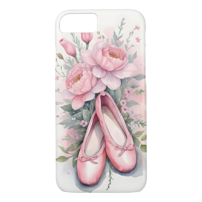 Funda De Case-Mate Para iPhone Zapatos y flores de ballet rosa (Reverso)