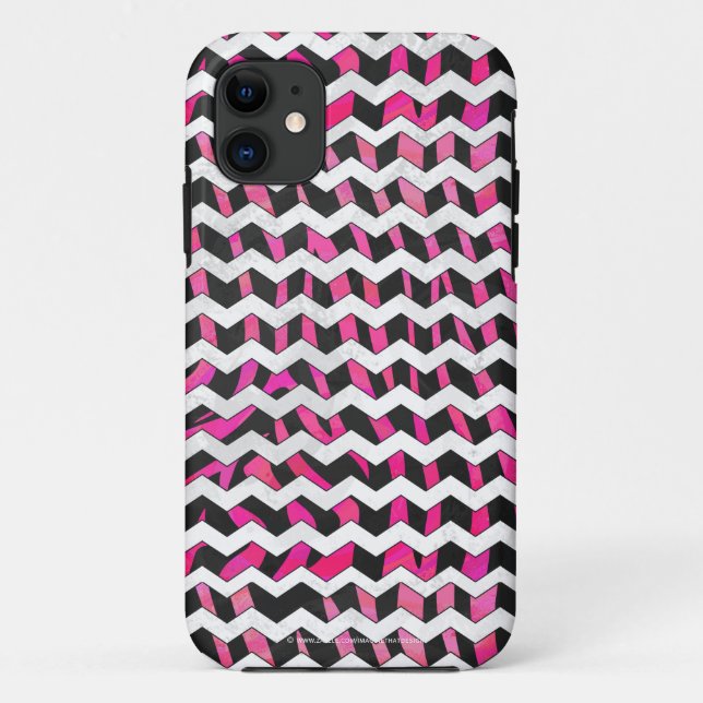 Funda De Case-Mate Para iPhone Zebra Chevron negro y rosa caliente (Reverso)