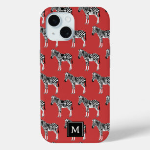 Funda Para iPhone 15 Zebra Exótico Patrón Animal Profundo Monograma roj
