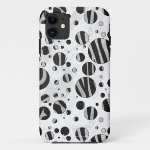 Funda Para iPhone 11 Zebra Polka Dot negro y gris claro