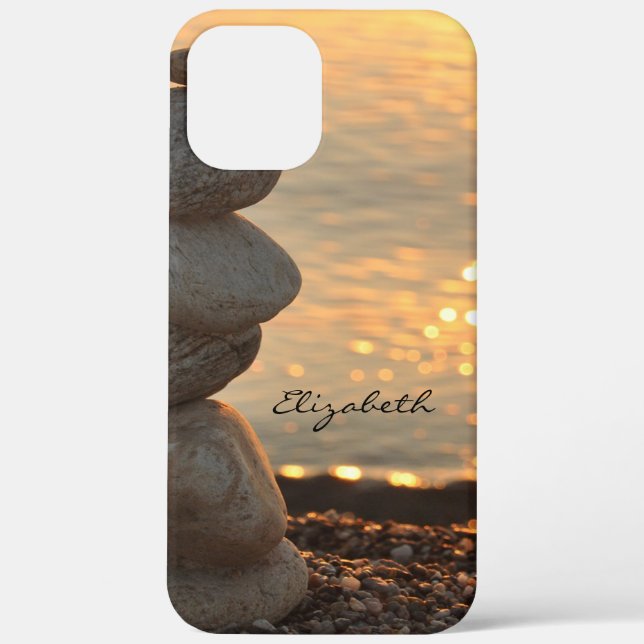 Funda De Case-Mate Para iPhone Zen Stones Ocean Sunset (Reverso )