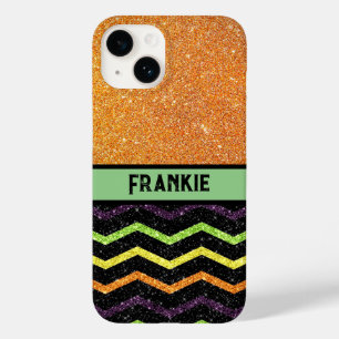 Funda Para iPhone 14 De Case-Mate Zig Zag, Naranja y Purpurina negro personalizado