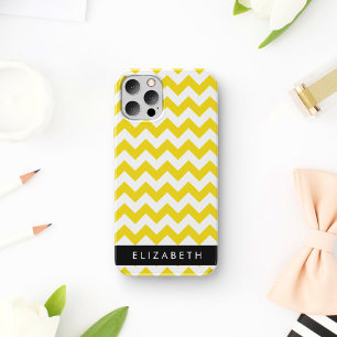 Funda Para iPhone 12 Pro Zigzag Amarillo, Chevron Amarillo, Tu Nombre