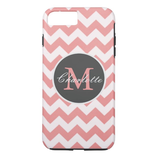 Funda De Case-Mate Para iPhone ZigZag Chevron Moda Monogramado Patrón Rosa (Reverso)