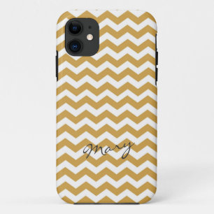 Funda Para iPhone 11 Zigzag de chevron dorado de moda con nombre