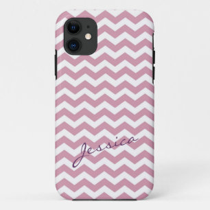 Funda Para iPhone 11 Zigzag de chevron rosa de moda con nombre