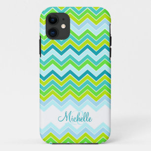 Funda Para iPhone 11 Zigzag marca el nombre verde azulado caso inicial 