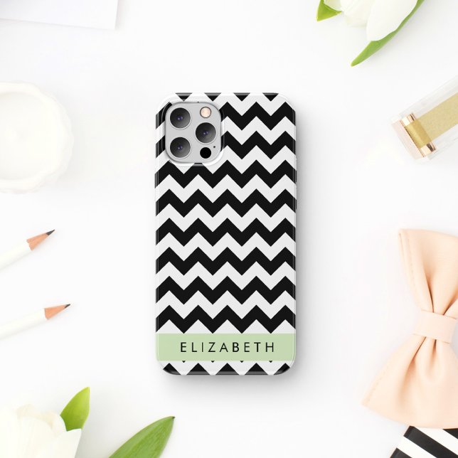 Funda De Case-Mate Para iPhone Zigzag negro y blanco, patrón de cheurón, nombre (Subido por el creador)