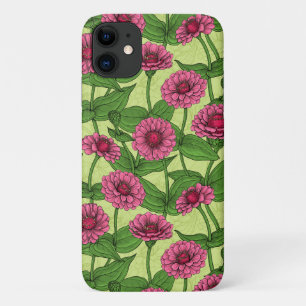 Funda Para iPhone 11 Zinnias rosas sobre verde claro