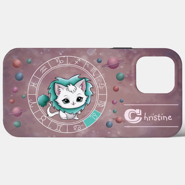 Funda De Case-Mate Para iPhone Zodiac Leo Cute Cat Wheel Planet Astrología (Reverso (Horizontal))