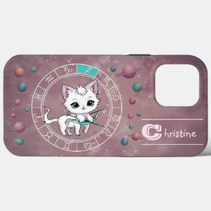 Funda Para iPhone 13 Pro Max Zodiac Sagittarius Cute Cat Wheel Planeta Astrolog