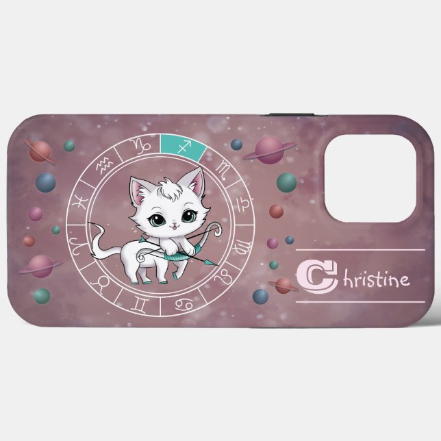 Funda De Case-Mate Para iPhone Zodiac Sagittarius Cute Cat Wheel Planeta Astrolog (Reverso (Horizontal))