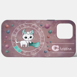 Funda Para iPhone 13 Pro Max Zodiac Taurus Cute Cat Wheel Planet Astrología