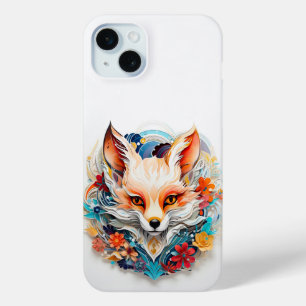 Funda Para iPhone 15 Mini Zorro Cuerdo con flores Corte de Papel