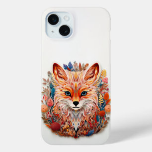 Funda Para iPhone 15 Mini Zorro Cuerdo con flores Corte de Papel