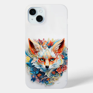Funda Para iPhone 15 Mini Zorro Cuerdo con flores Corte de Papel