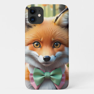 Funda Para iPhone 11 Zorro de corte con un arco verde y rosado