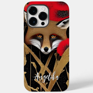 Funda Para iPhone 14 Pro Max De Case-Mate Zorro elegante rojo y dorado abstracto con nombre