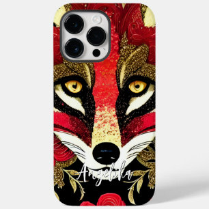 Funda Para iPhone 14 Pro Max De Case-Mate Zorro Fiero Rojo y Dorado con Nombre Personalizado