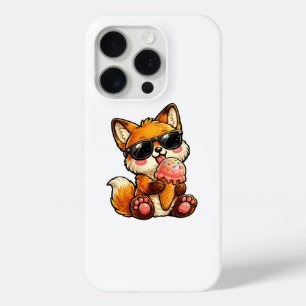 Funda Para iPhone 15 Pro Zorro Lindo Comiendo Helado Con Gafas De Sol