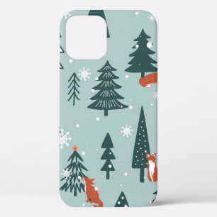 Funda Para iPhone 12 Zorros, abetos, nieve, dibujado a mano. Marea colo