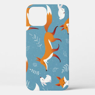 Funda Para iPhone 12 zorros de invierno, conejos, patrón vintage.