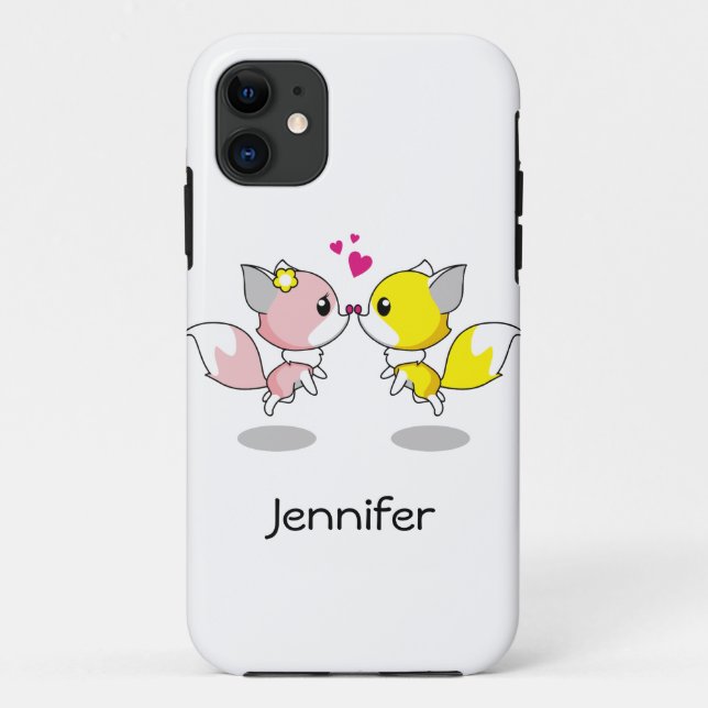 Funda De Case-Mate Para iPhone zorros lindos en chicas personalizados amorosos (Reverso)