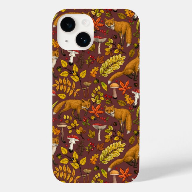 Funda De Case-Mate Para iPhone zorros otoñales sobre marrón chocolate (Reverso )