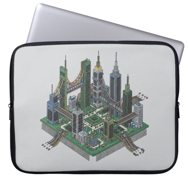Funda de ciudad futurista de circuito con chip mun (Frente)