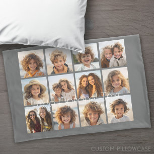 Funda De Cojín 12 Colaje de Fotos con Fondo Personalizado Gris