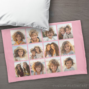 Funda De Cojín 12 Collage de fotos con fondo Personalizado rosado