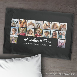 Funda De Cojín 16 Cuadrícula de fotos - 2 líneas de texto - fiest
