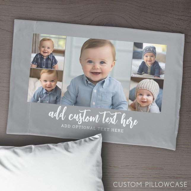 Funda De Cojín 5 Collage de fotos Blanco gris mínimo moderno (Create Your Own Photo Collage Pillowcase)
