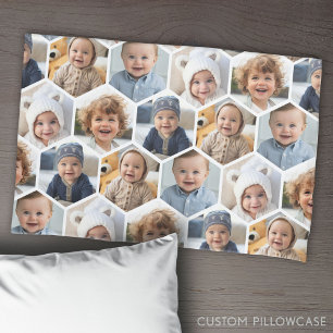 Funda De Cojín 5 Collage de fotos Honeycomb Hexagon Pattern - bla