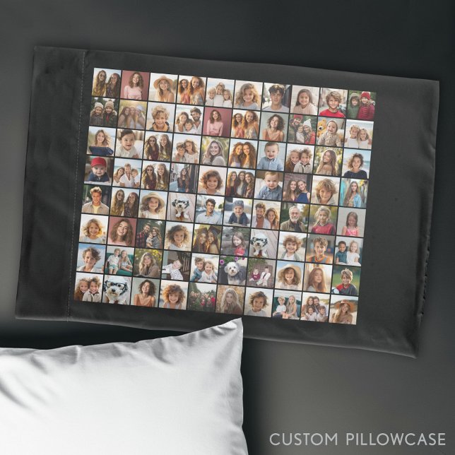 Funda De Cojín 80 Collage de fotos negro - imagen Personalizado (Custom Photo Collage Pillowcase)