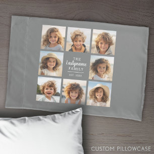 Funda De Cojín 8 Colage de Fotos con Área de Texto Gris en el Cen