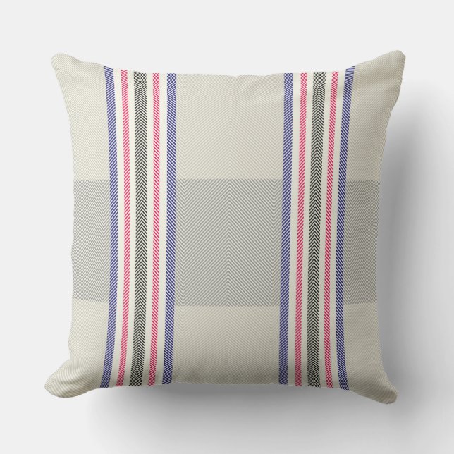Funda de cojin a franjas en beige (Anverso)
