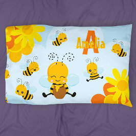 Funda De Cojín Abeja de burbuja feliz con flores niño pequeño