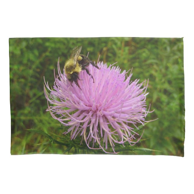 Funda De Cojín Abeja en Flor de Cardo Naturaleza (Anverso)