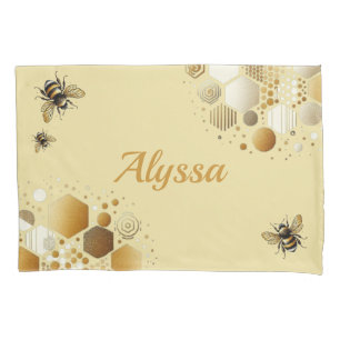Funda De Cojín Abeja Ocupada Personalizada en Panal: Hexágonos y