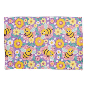Funda De Cojín Abejas y Flores de Dibujos Animados Adorables