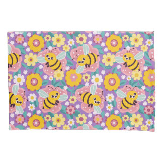 Funda De Cojín Abejas y Flores de Dibujos Animados Adorables
