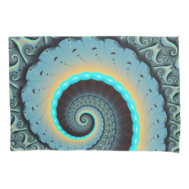 Funda De Cojín Abstract Blue Turquoise Orange Fractal Art Spiral (Anverso)