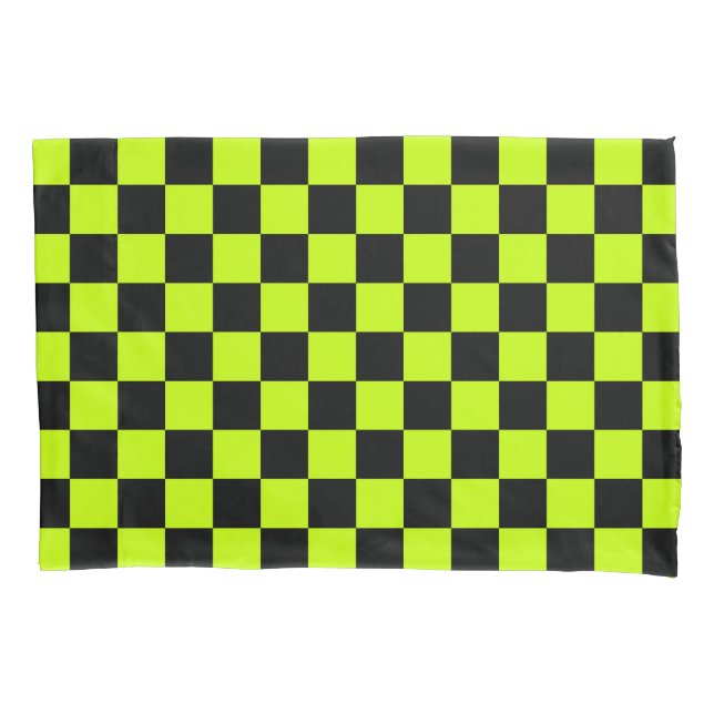 Funda De Cojín Acid green black checkerboard pattern (Anverso-izquierdo)
