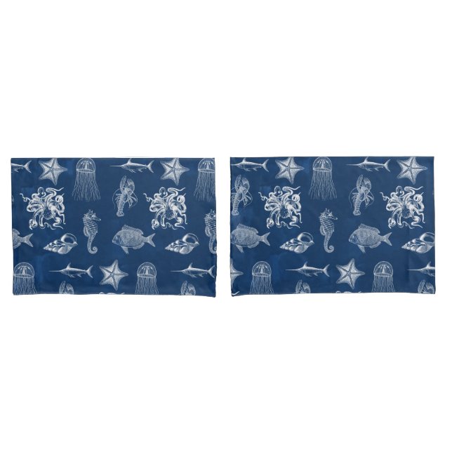 Funda De Cojín Acuarela azul marina marina marina (Anverso - Set)