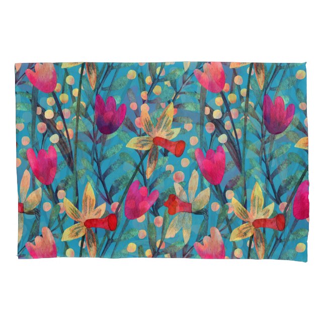 Funda De Cojín Acuarela Brillante: Diseño Floral Seamless. (Anverso)