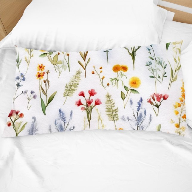 Funda De Cojín Acuarela de flores silvestres modernas Botánicas (Modern Wildflower Watercolor Botanical Pillow Case)