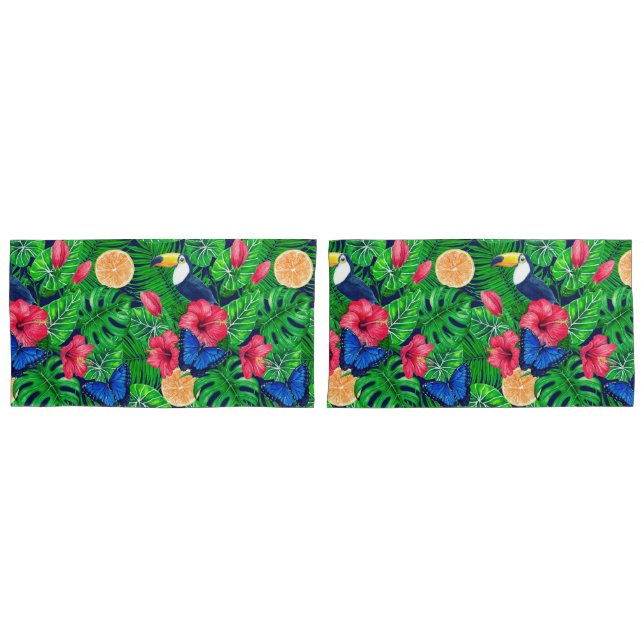 Funda De Cojín Acuarela de jardín tropical y turquesa (Anverso - Set)